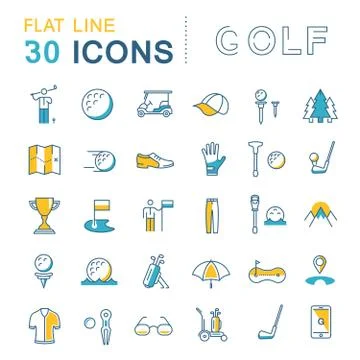 Set Vector Flat Line Icons Golf Illustrazione stock