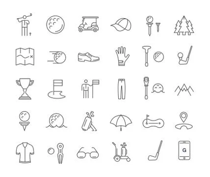 Set Vector Flat Line Icons Golf Illustrazione stock gratuita