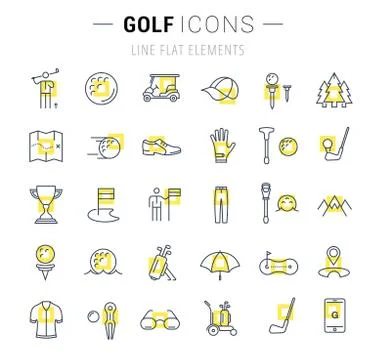 Set Vector Flat Line Icons Golf Stock Illustration