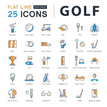Set Vector Flat Line Icons Golf Free Stock Illustration