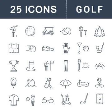 Set Vector Flat Line Icons Golf Grats Stockgrafik