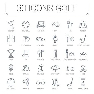 Set Vector Flat Line Icons Golf Free Stock Illustration