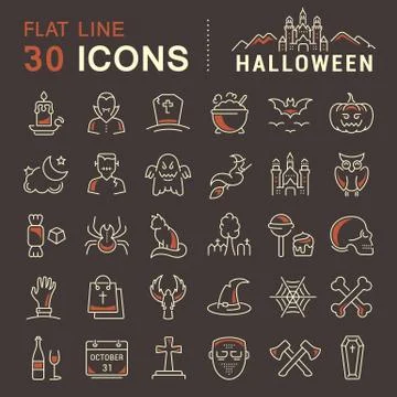 Set Vector Flat Line Icons Halloween Stock Illustration