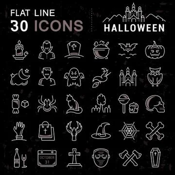 Set Vector Flat Line Icons Halloween Stock Illustration