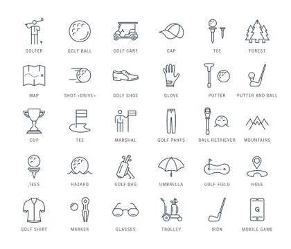 Set Vector Flat Line Icons Golf Free Stock Illustration