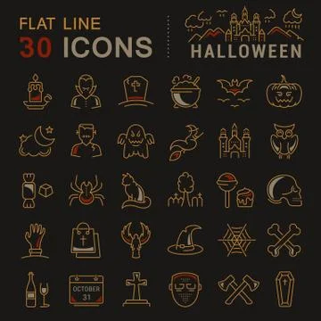Set Vector Flat Line Icons Halloween Stock Illustration