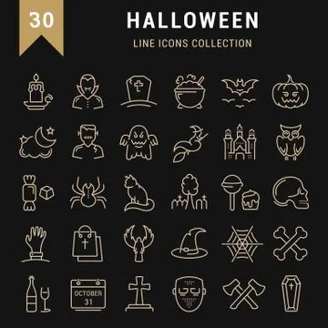 Set Vector Flat Line Icons Halloween Free Stock Illustration