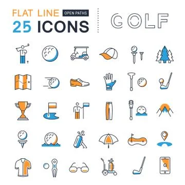 Set Vector Flat Line Icons Golf Free Stock Illustration