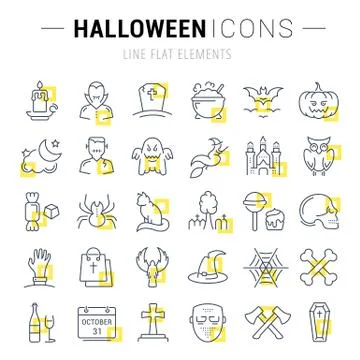 Set Vector Flat Line Icons Halloween Free Stock Illustration