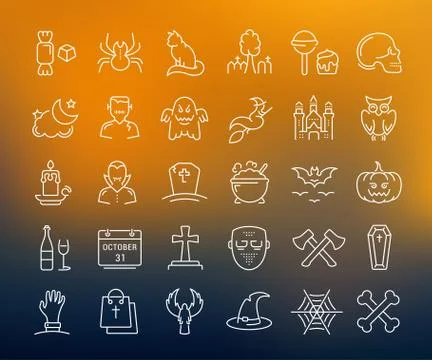 Set Vector Flat Line Icons Halloween Free Stock Illustration