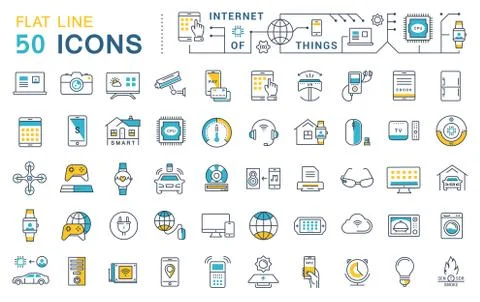Set Vector Flat Line Icons Internet of Things Stock Illustration