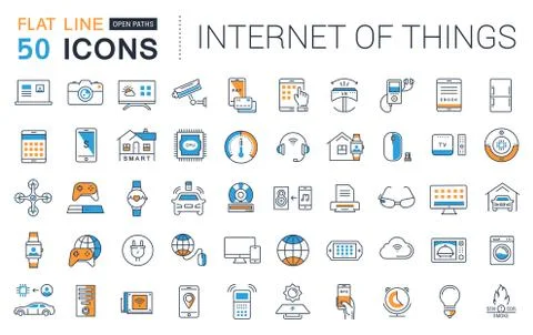 Set Vector Flat Line Icons Internet of Things Stock Illustration