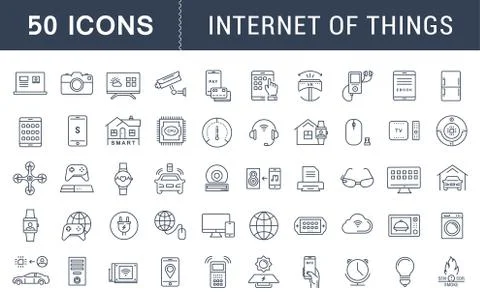 Set Vector Flat Line Icons Internet of Things Stock Illustration