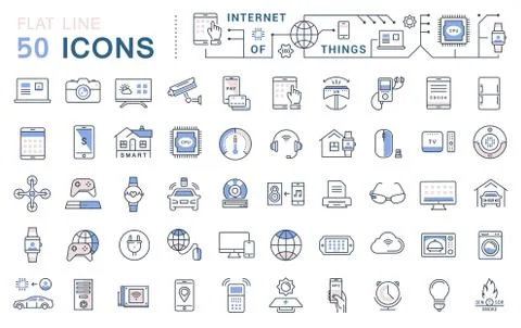 Set Vector Flat Line Icons Internet of Things Stock Illustration
