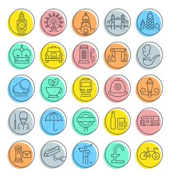 Set Vector Flat Line Icons London Stock Illustration