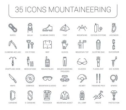 Set Vector Flat Line Icons Mountaineering Stockillustratie