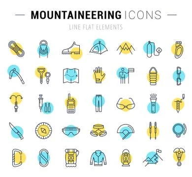 Set Vector Flat Line Icons Mountaineering 無料イラスト素材