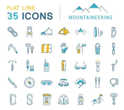 Set Vector Flat Line Icons Mountaineering Stock Illustration
