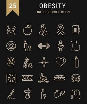 Set Vector Flat Line Icons Obesity Stock Illustration