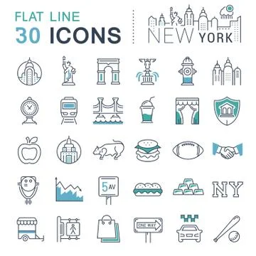 Set Vector Flat Line Icons New York Illustrazione stock