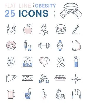 Set Vector Flat Line Icons Obesity Stock Illustration