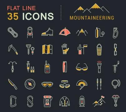 Set Vector Flat Line Icons Mountaineering 스톡 일러스트