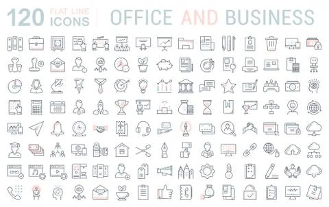 Set Vector Flat Line Icons Office and Business Stock Illustration