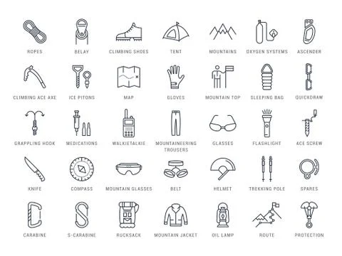 Set Vector Flat Line Icons Mountaineering 스톡 일러스트