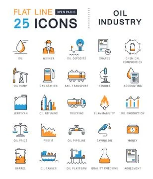 Set Vector Flat Line Icons Oil Industry Free Stock Illustration