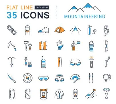 Set Vector Flat Line Icons Mountaineering Stock Illustration