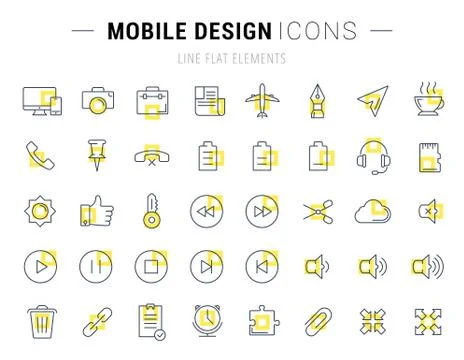 Set Vector Flat Line Icons Mobile Design Stock Illustration