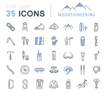 Set Vector Flat Line Icons Mountaineering Stock Illustration