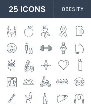 Set Vector Flat Line Icons Obesity Free Stock Illustration