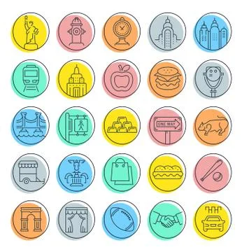 Set Vector Flat Line Icons New York Selección de ilustraciones gratis