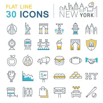 Set Vector Flat Line Icons New York 무료 스톡 일러스트