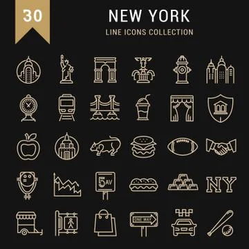 Set Vector Flat Line Icons New York Free Stock Illustration