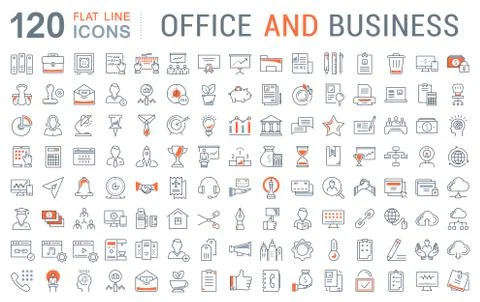 Set Vector Flat Line Icons Office and Business Ilustración de archivo