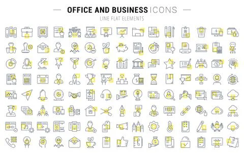 Set Vector Flat Line Icons Office and Business Stock Illustration