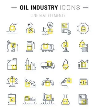 Set Vector Flat Line Icons Oil Industry Free Stock Illustration