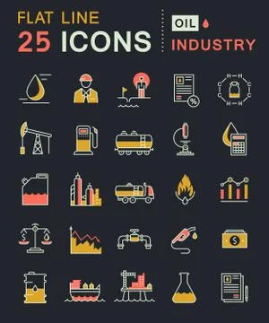 Set Vector Flat Line Icons Oil Industry Stock Illustration