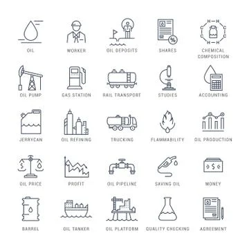Set Vector Flat Line Icons Oil Industry 스톡 일러스트