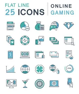 Set Vector Flat Line Icons Online Gaming Free Stock Illustration