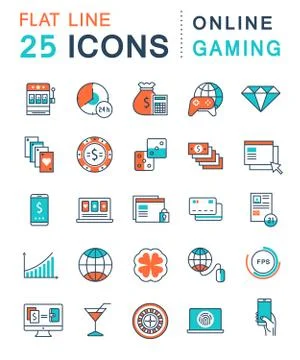 Set Vector Flat Line Icons Online Gaming Stock Illustration
