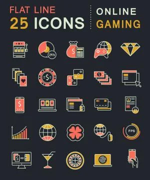 Set Vector Flat Line Icons Online Gaming Stock Illustration