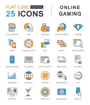 Set Vector Flat Line Icons Online Gaming Free Stock Illustration