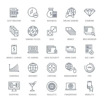 Set Vector Flat Line Icons Online Gaming Free Stock Illustration