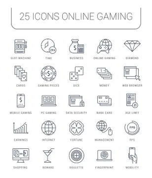 Set Vector Flat Line Icons Online Gaming Free Stock Illustration
