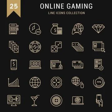 Set Vector Flat Line Icons Online Gaming Stock Illustration