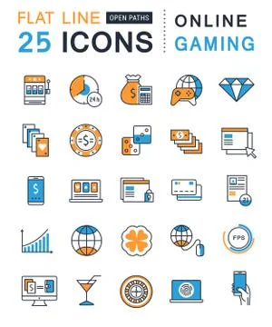 Set Vector Flat Line Icons Online Gaming Free Stock Illustration