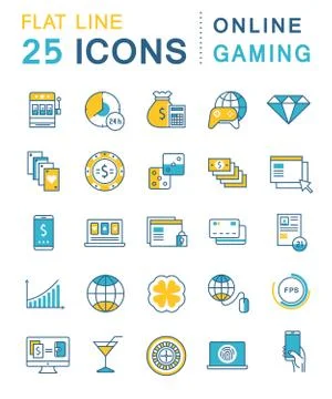 Set Vector Flat Line Icons Online Gaming Stock Illustration